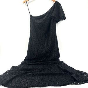Lauren Ralph Lauren Dress Womens 10 Evening Black Lace One Shoulder Lined Maxi